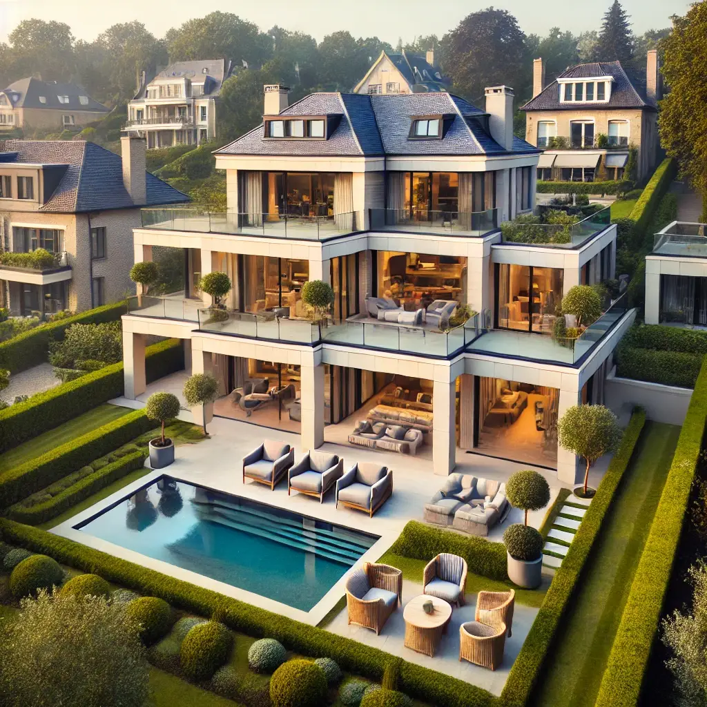 Inspection d'une villa de luxe à Laeken par un expert immobilier.