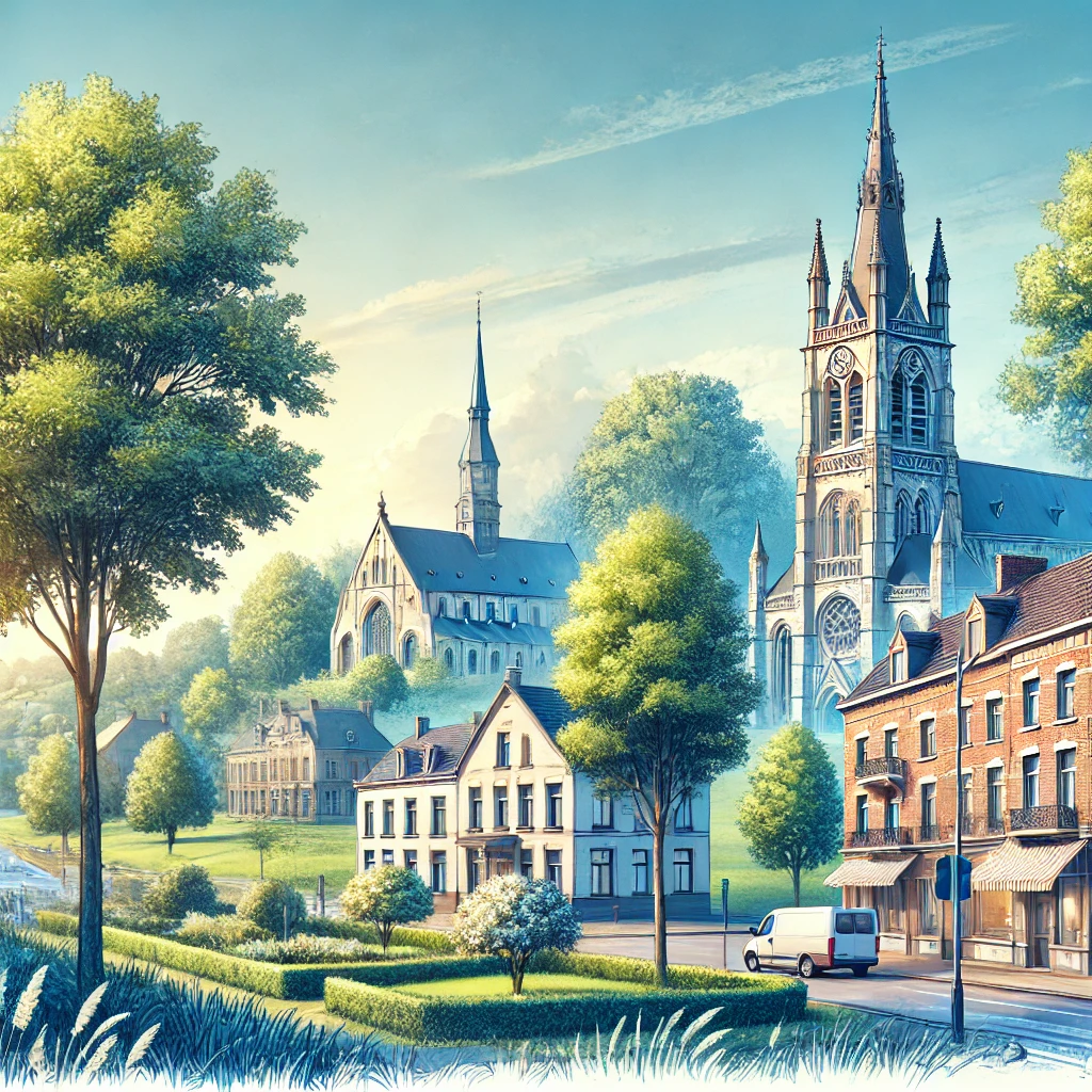 État des lieux Ciney : Vue pittoresque avec l’église emblématique et l’architecture traditionnelle belge.