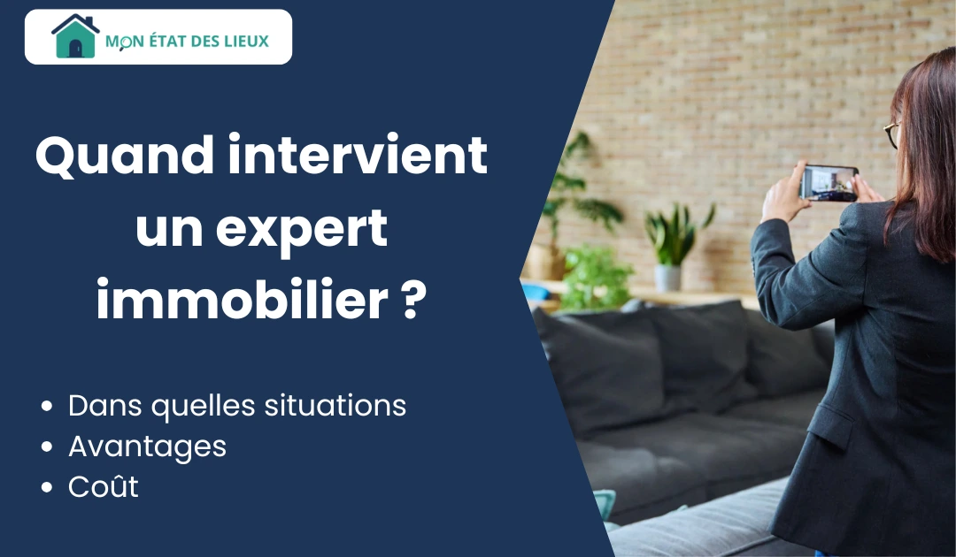 Quand intervient un expert immobilier – femme inspectant un bien et prenant des photos dans un salon