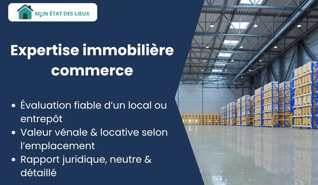 Expertise immobilière commerce pour évaluer un local commercial, entrepôt ou immeuble professionnel.