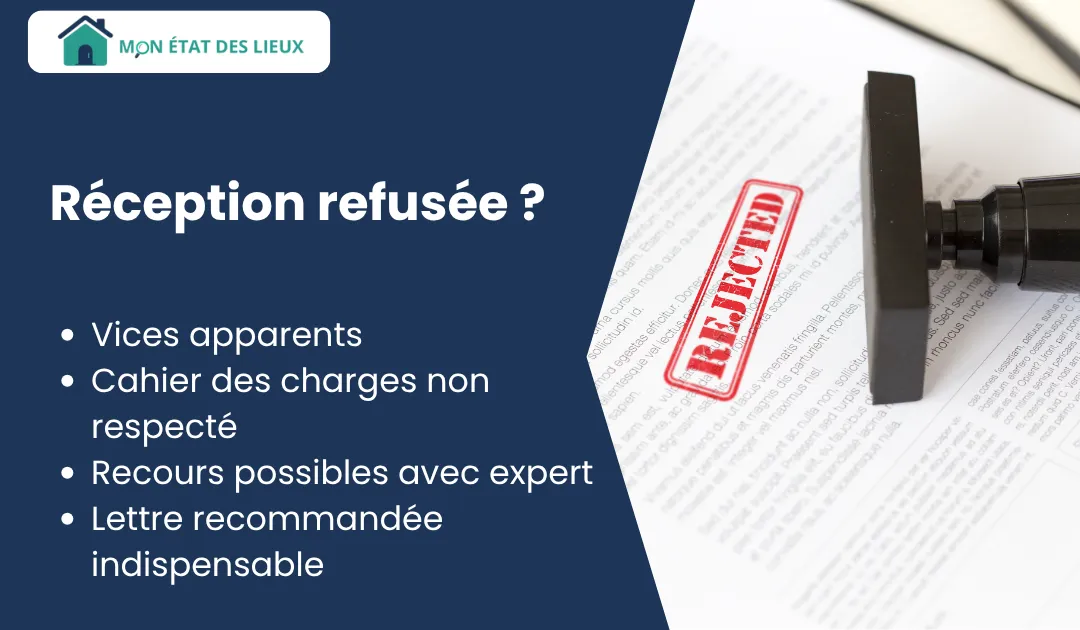 Cause refus réception provisoire : malfaçons, non-conformités ou travaux inachevés constatés lors de la visite.