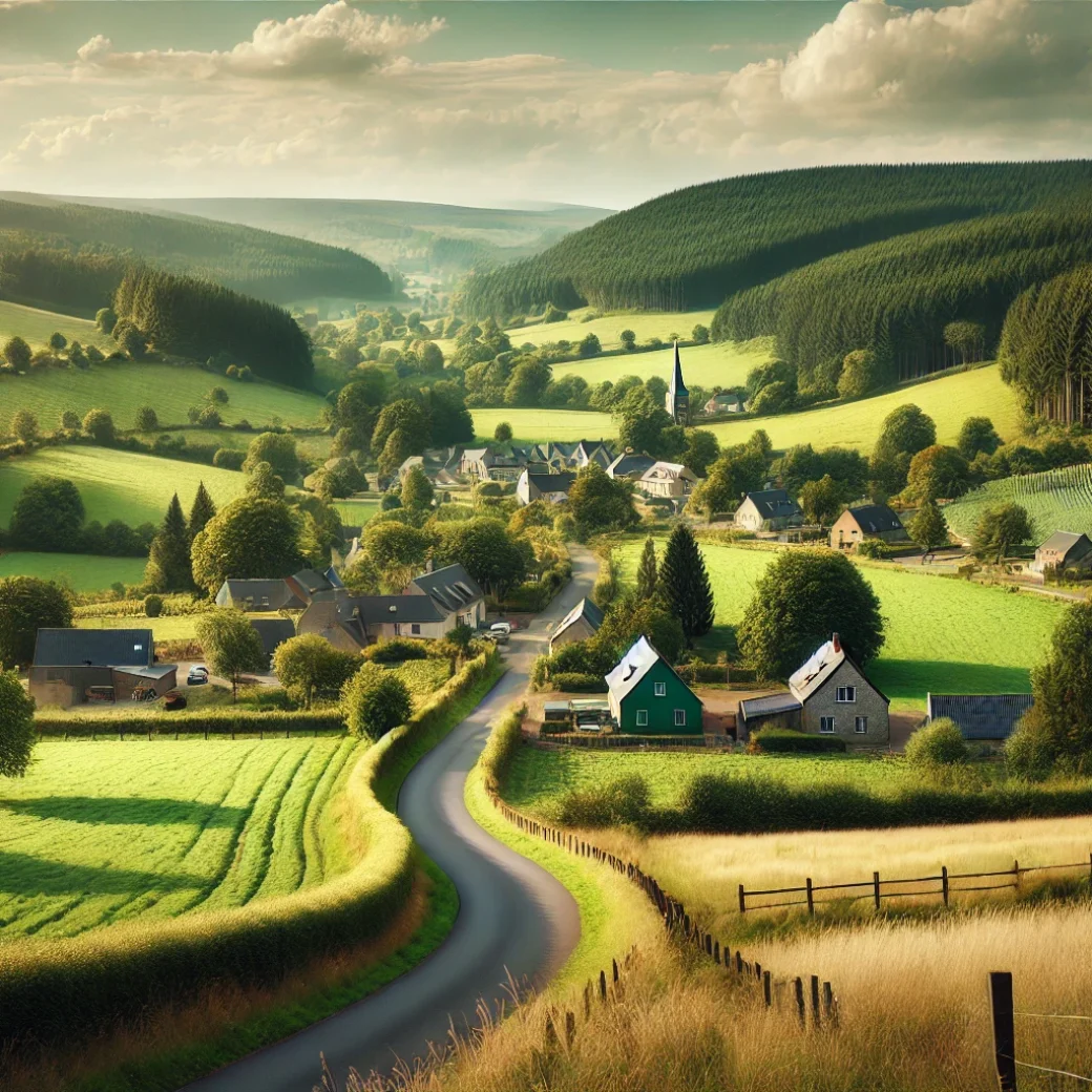 Vue panoramique de Nassogne, une belle commune idéale pour réaliser un état des lieux Nassogne immobilier fiable et rigoureux.